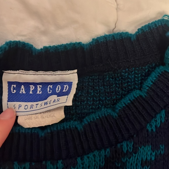 Vintage CAPE COD frill neckline teal and black sweater - Picture 3 of 3